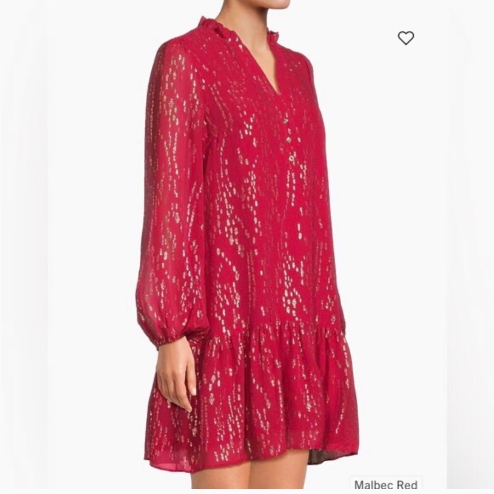 Lilly Pulitzer Evaline Red Long-Sleeve Metallic-Accent Sequin Silk Dress